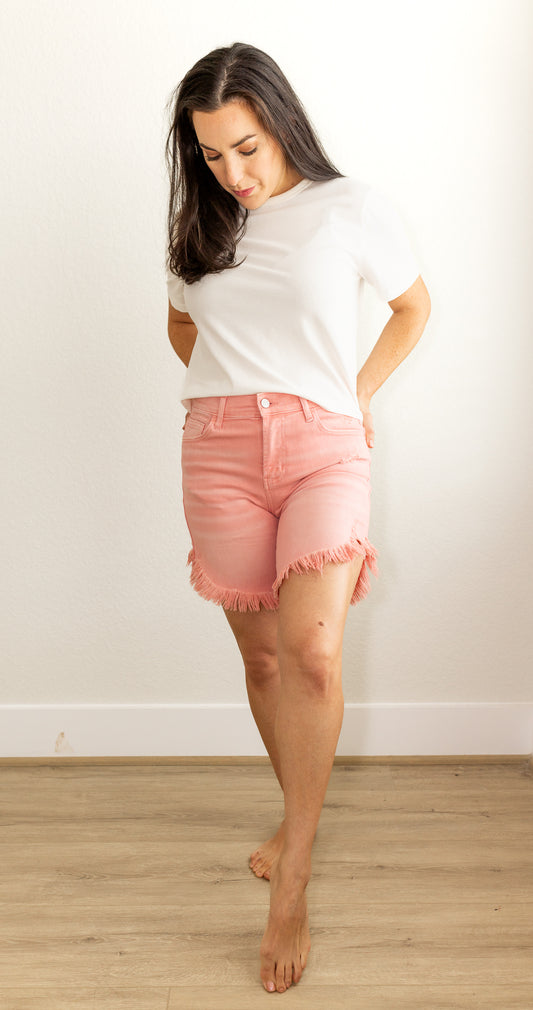 Pretty-N-Pink Frayed Hem Shorts