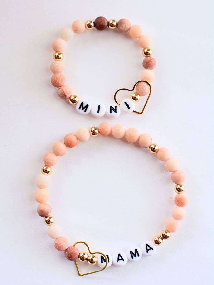 Mama MINI matching Pink beaded stretch bracelet jewelry set