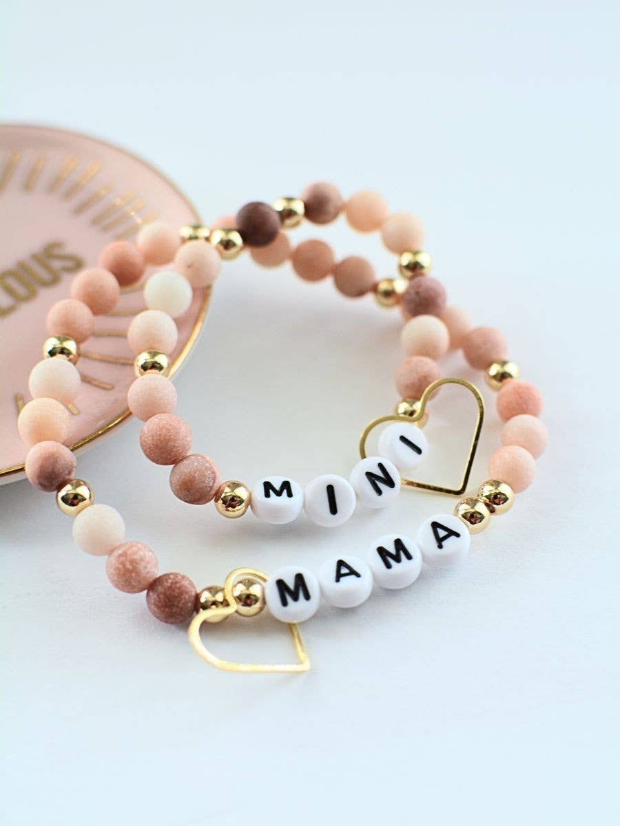 Mama MINI matching Pink beaded stretch bracelet jewelry set