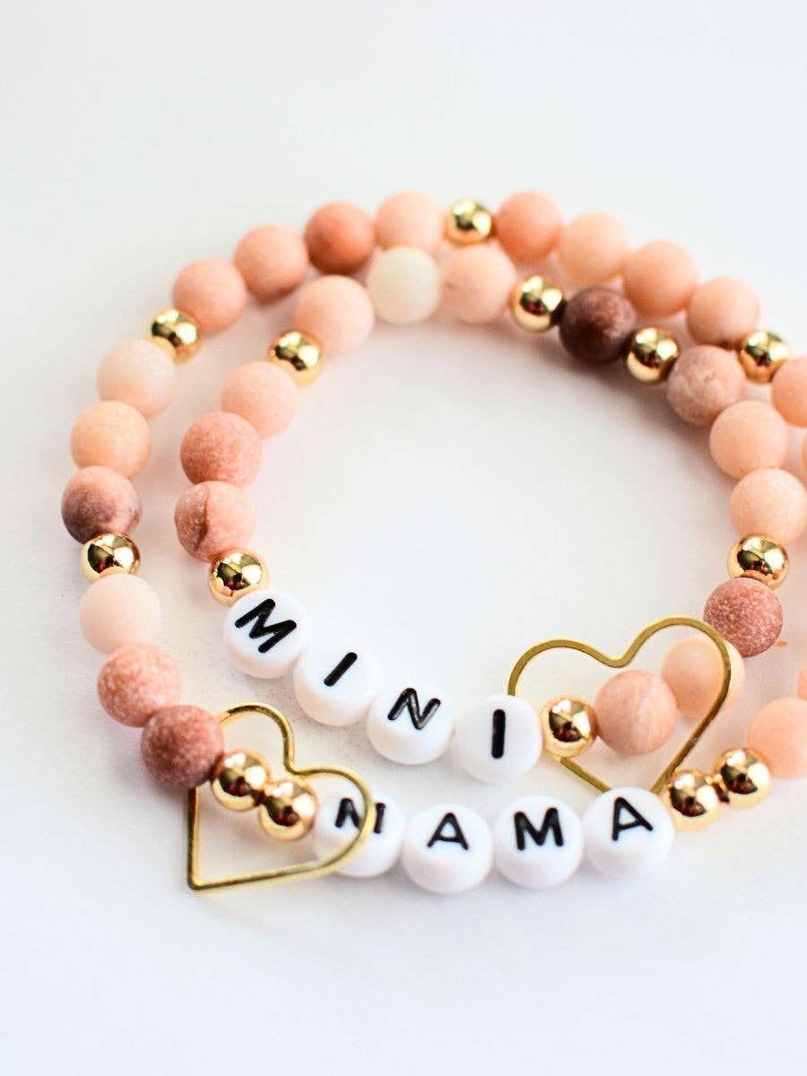 Mama MINI matching Pink beaded stretch bracelet jewelry set